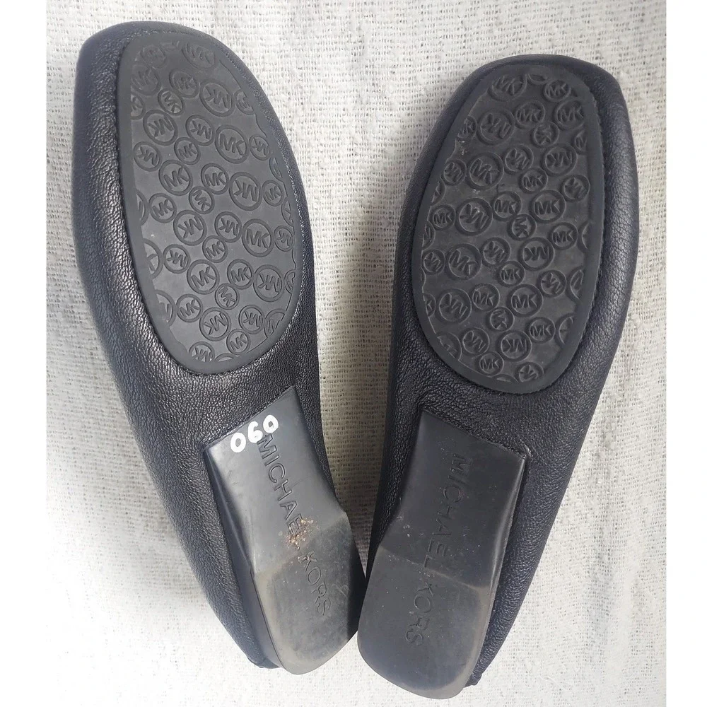 Michael Kors Loafers Womens 8.5M Black Hamilton Padlock Pebbled Leather Flats